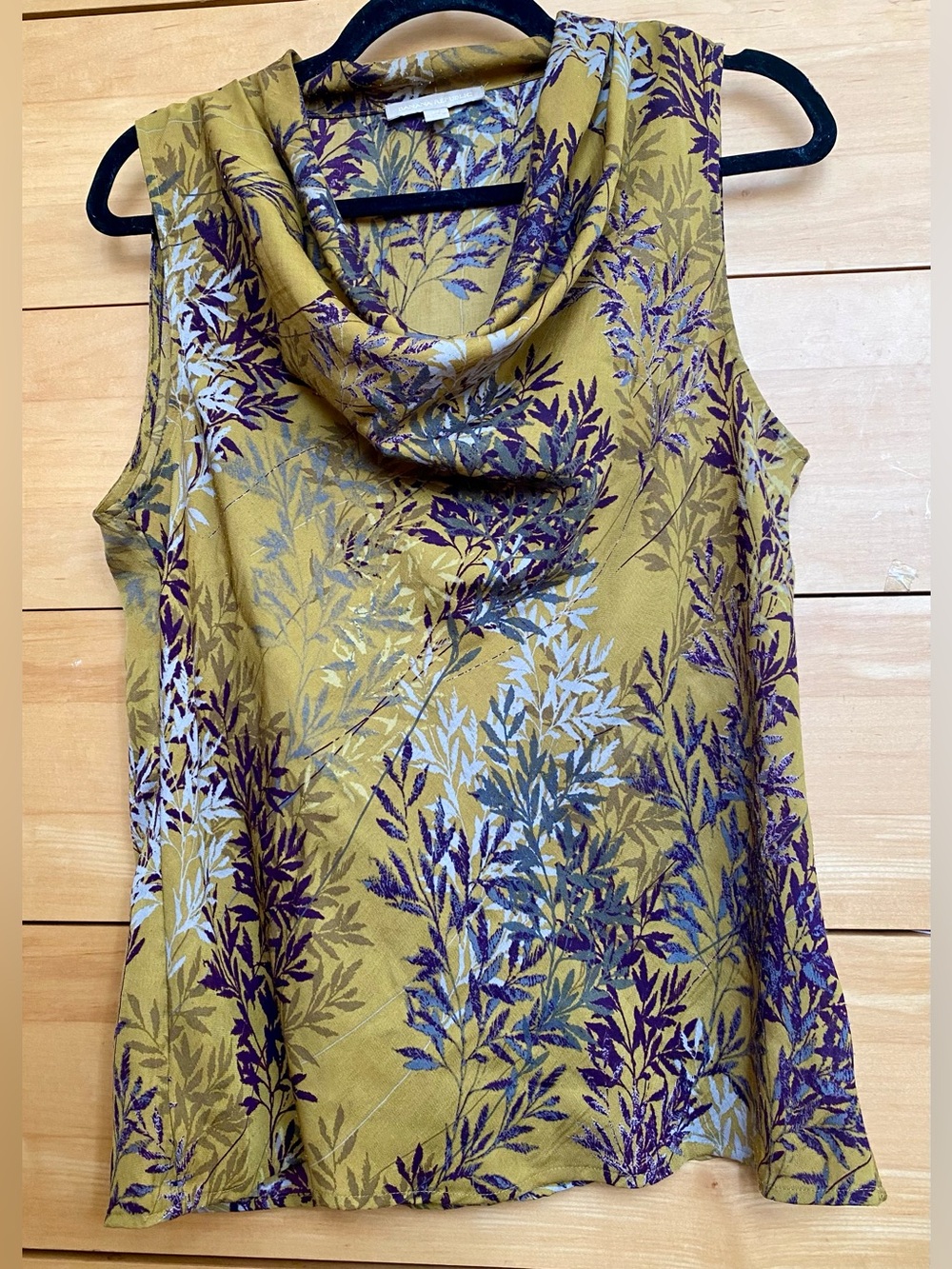Banana Republic Mustard Floral Cowl Neck Top. Medium